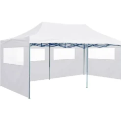 New Hopfällbart partytält med 4 sidoväggar 3x6 m stål vit - Partytält & paviljoner Tält & Lusthus