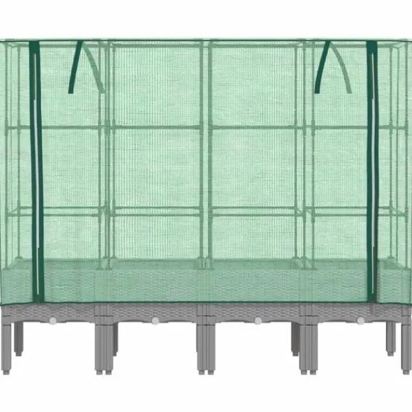 vidaXL Odlingslåda med växthusöverdrag rottinglook 160x40x140 cm