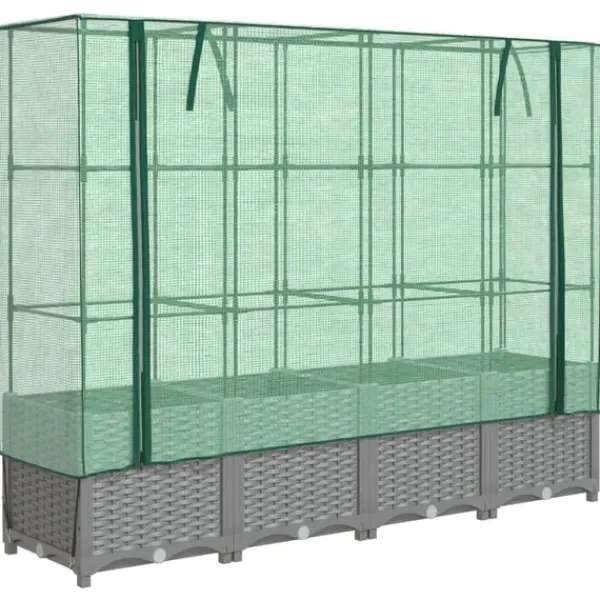 vidaXL Odlingslåda med växthusöverdrag rottinglook 160x40x138 cm