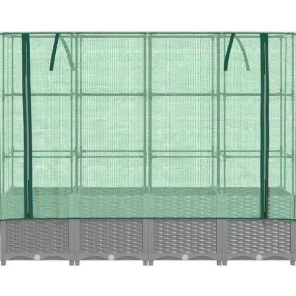 vidaXL Odlingslåda med växthusöverdrag rottinglook 160x40x138 cm