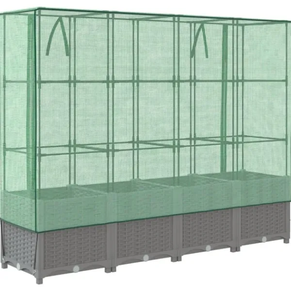 vidaXL Odlingslåda med växthusöverdrag rottinglook 160x40x138 cm