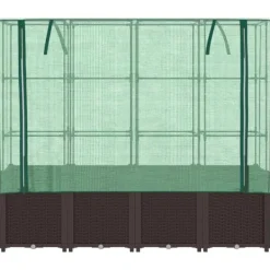 vidaXL Odlingslåda med växthusöverdrag rottinglook 160x40x153 cm