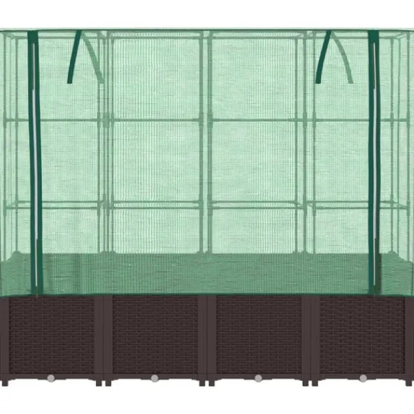 vidaXL Odlingslåda med växthusöverdrag rottinglook 160x40x153 cm