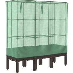 Online Odlingslåda med växthusöverdrag rottinglook 120x40x140 cm Växthus