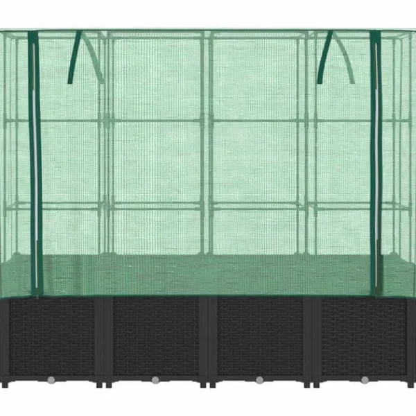Outlet Odlingslåda med växthusöverdrag rottinglook 160x40x153 cm Växthus
