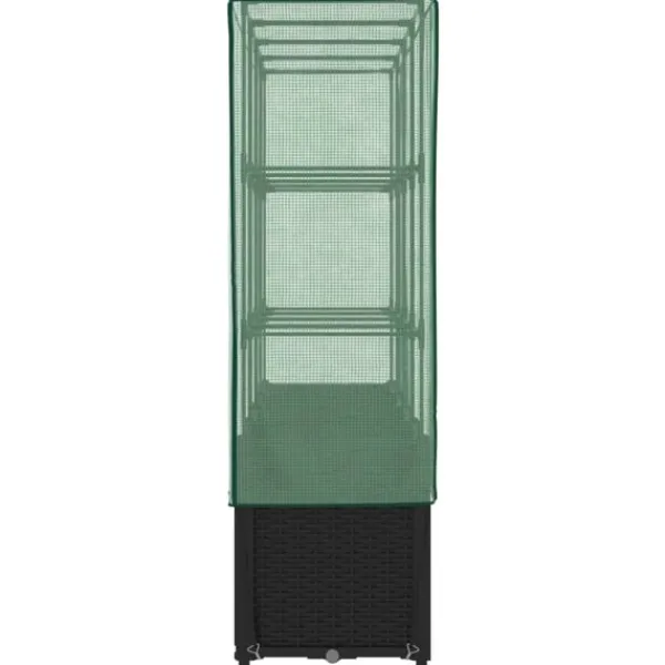 Outlet Odlingslåda med växthusöverdrag rottinglook 160x40x153 cm Växthus