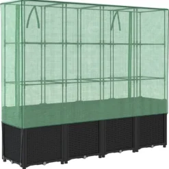 Outlet Odlingslåda med växthusöverdrag rottinglook 160x40x153 cm Växthus