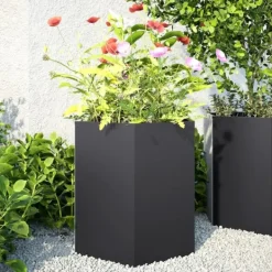 Outlet Odlingslåda svart sexkantig 46x40x45 cm stål Krukor & Växtbehållare