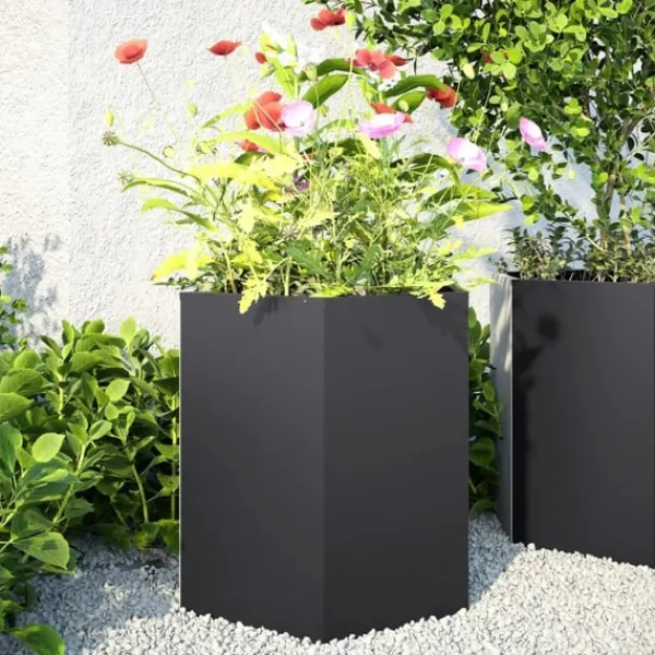 Outlet Odlingslåda svart sexkantig 46x40x45 cm stål Krukor & Växtbehållare