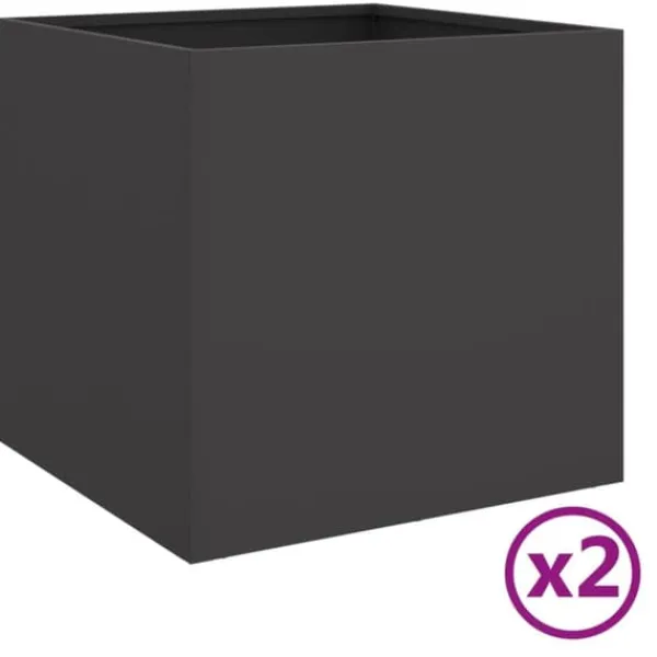 Odlingslådor 2 st svart 42x40x39 cm kallvalsat stål - Krukor & odlingslådor Krukor & Växtbehållare
