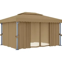Discount Paviljong med draperi 4x3 m taupe aluminium - Partytält & paviljoner Tält & Lusthus