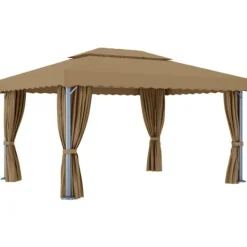 Discount Paviljong med draperi 4x3 m taupe aluminium - Partytält & paviljoner Tält & Lusthus