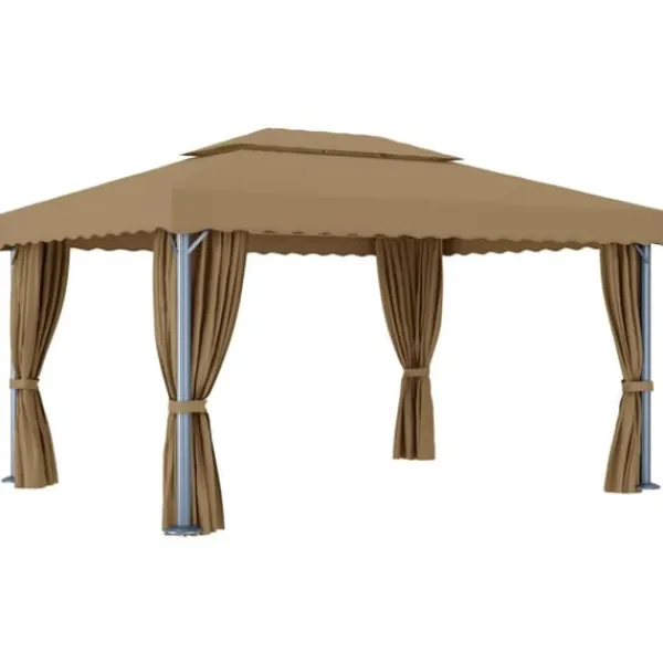Discount Paviljong med draperi 4x3 m taupe aluminium - Partytält & paviljoner Tält & Lusthus