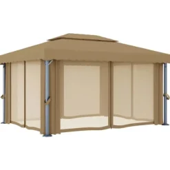 Discount Paviljong med draperi 4x3 m taupe aluminium - Partytält & paviljoner Tält & Lusthus