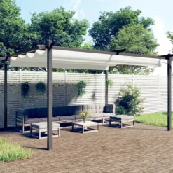 Best Paviljong med infällbart tak 4x3 m gräddvit - Partytält & paviljoner Valvbågar, Spaljéer, Bersåer & Pergolor