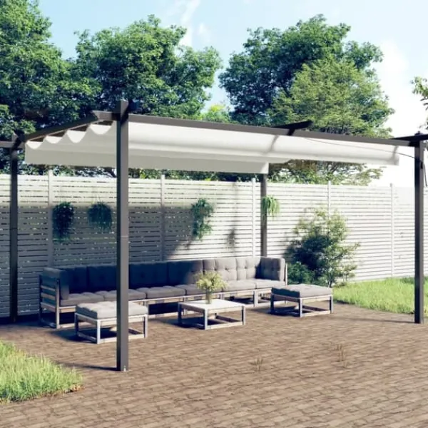 Best Paviljong med infällbart tak 4x3 m gräddvit - Partytält & paviljoner Valvbågar, Spaljéer, Bersåer & Pergolor