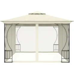 vidaXL Paviljong med nät 300x400x265 cm gräddvit - Partytält & paviljoner