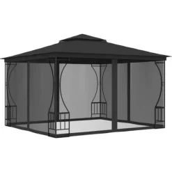 vidaXL Paviljong med nät 300x300x265 cm antracit - Partytält & paviljoner