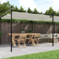 Outlet Pergola med infällbart tak gräddvit 589x292x230 cm - Partytält & paviljoner Valvbågar, Spaljéer, Bersåer & Pergolor
