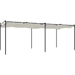 Outlet Pergola med infällbart tak gräddvit 589x292x230 cm - Partytält & paviljoner Valvbågar, Spaljéer, Bersåer & Pergolor