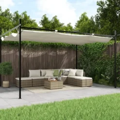 Discount Pergola med infällbart tak gräddvit 395x292x230 cm - Partytält & paviljoner Valvbågar, Spaljéer, Bersåer & Pergolor