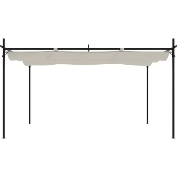 Discount Pergola med infällbart tak gräddvit 395x292x230 cm - Partytält & paviljoner Valvbågar, Spaljéer, Bersåer & Pergolor