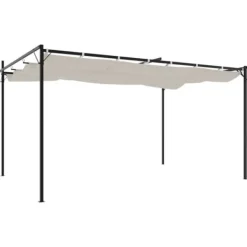 Discount Pergola med infällbart tak gräddvit 395x292x230 cm - Partytält & paviljoner Valvbågar, Spaljéer, Bersåer & Pergolor