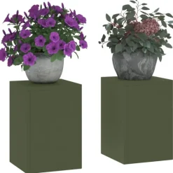 vidaXL Plantställ Set om 2 Olivgrön Kallvalsat stål 24 x 24 x 35 cm