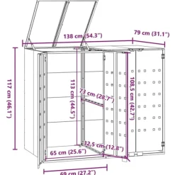Online Skjul för sopkärl för 2 platser grå 138x79x117 cm stål Skjul, Garage & Carports