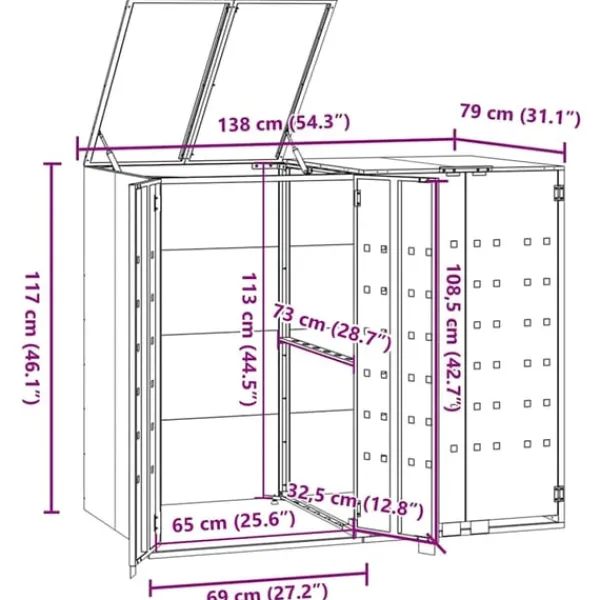 Online Skjul för sopkärl för 2 platser grå 138x79x117 cm stål Skjul, Garage & Carports