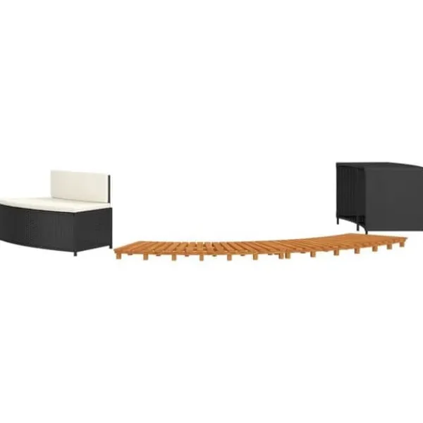Sale Svart badkarstativ i flätad resin, massiv akaciaträ, spabad, spaanläggning i resin 362259 Spa & Utomhusbad