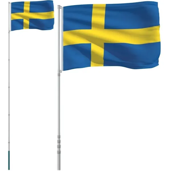 Sveriges flagga med flaggstång 5,55 m aluminium Flaggor & Vindstrutar