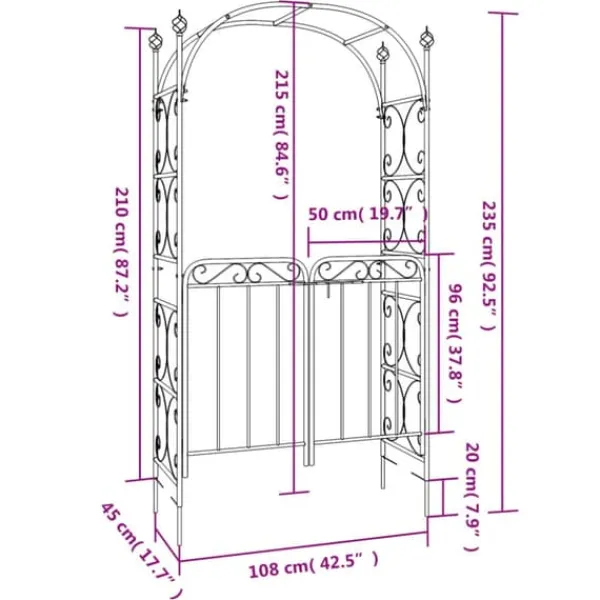 Sale Trädgårdsbåge med grind svart 108x45x235 cm stål - Bersåer, spaljéer & pergolor Valvbågar, Spaljéer, Bersåer & Pergolor