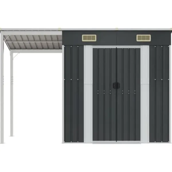 vidaXL Trädgårdsbod med förlängt tak antracit 277x110,5x181 cm stål - Förråd & Redskapsbodar