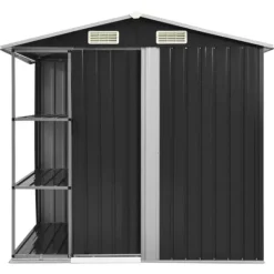 vidaXL Trädgårdsbod med hylla antracit 205x130x183 cm järn - Förråd & Redskapsbodar
