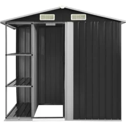 vidaXL Trädgårdsbod med hylla antracit 205x130x183 cm järn - Förråd & Redskapsbodar