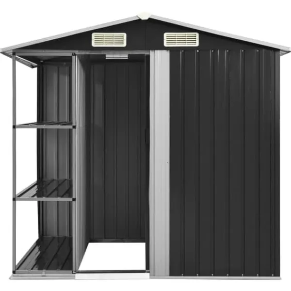 vidaXL Trädgårdsbod med hylla antracit 205x130x183 cm järn - Förråd & Redskapsbodar