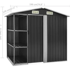 vidaXL Trädgårdsbod med hylla antracit 205x130x183 cm järn - Förråd & Redskapsbodar