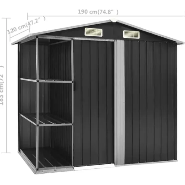 vidaXL Trädgårdsbod med hylla antracit 205x130x183 cm järn - Förråd & Redskapsbodar
