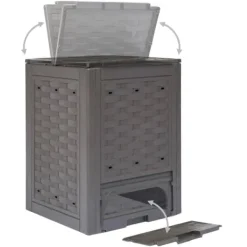 vidaXL Trädgårdskompost brun 60x60x83 cm 300 L plastrotting - Komposterare