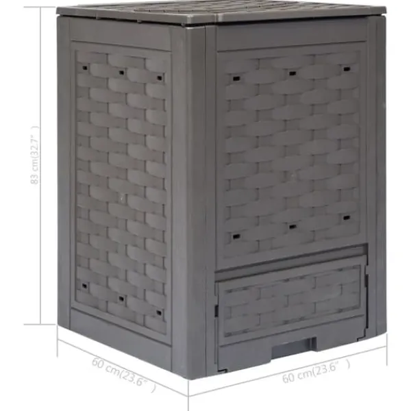 vidaXL Trädgårdskompost brun 60x60x83 cm 300 L plastrotting - Komposterare