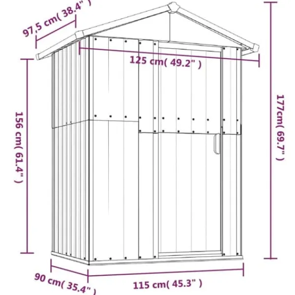 vidaXL Trädgårdsskjul antracit 126x97,5x177 cm galvaniserat stål - Förråd & Redskapsbodar