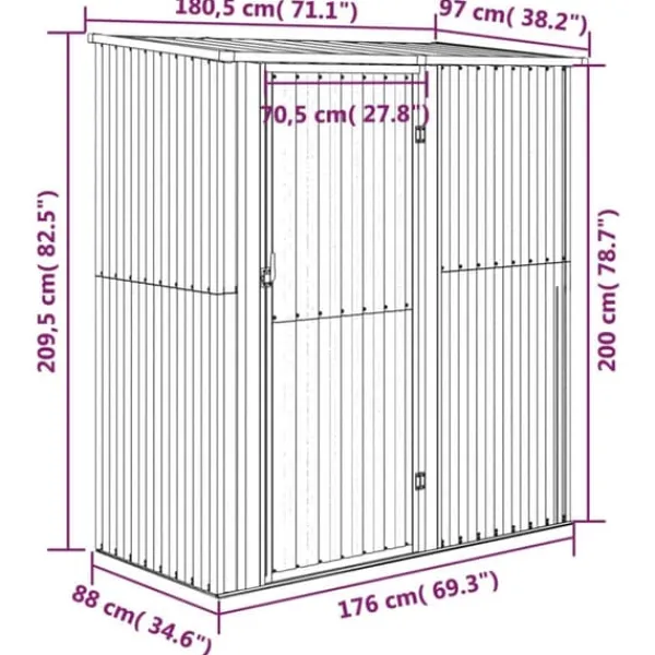 Clearance Trädgårdsskjul grå 180,5x97x209,5 cm galvaniserat stål - Förråd & Redskapsbodar Skjul, Garage & Carports
