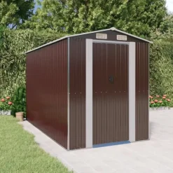 Discount Trädgårdsskjul mörkbrun 192x357x223 cm galvaniserat stål - Förråd & Redskapsbodar Skjul, Garage & Carports