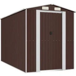 Discount Trädgårdsskjul mörkbrun 192x357x223 cm galvaniserat stål - Förråd & Redskapsbodar Skjul, Garage & Carports