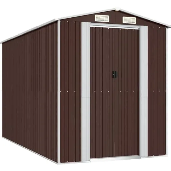Discount Trädgårdsskjul mörkbrun 192x357x223 cm galvaniserat stål - Förråd & Redskapsbodar Skjul, Garage & Carports