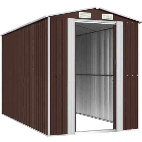 Discount Trädgårdsskjul mörkbrun 192x357x223 cm galvaniserat stål - Förråd & Redskapsbodar Skjul, Garage & Carports