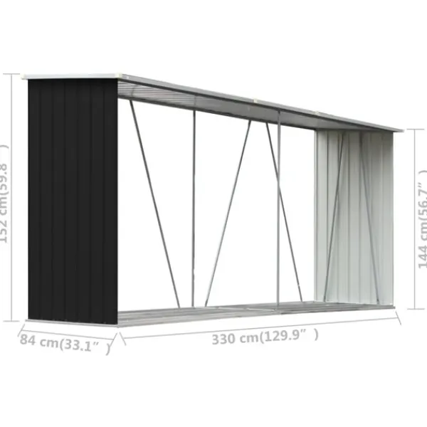 vidaXL Vedskjul galvaniserat stål 330x84x152 cm antracit