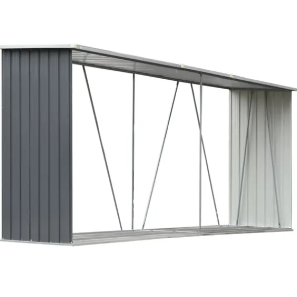 Hot Vedskjul i galvaniserat stål 330x84x152 cm grå Skjul, Garage & Carports