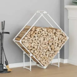New Vedställ vit 100x25x100 cm kallvalsat stål Tillbehör Till Vedeldade Kaminer & Öppna Spisar